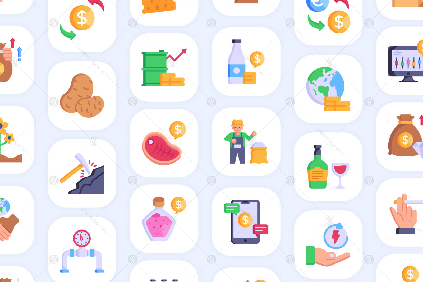 100 Commodities Icons - Flat Vectors