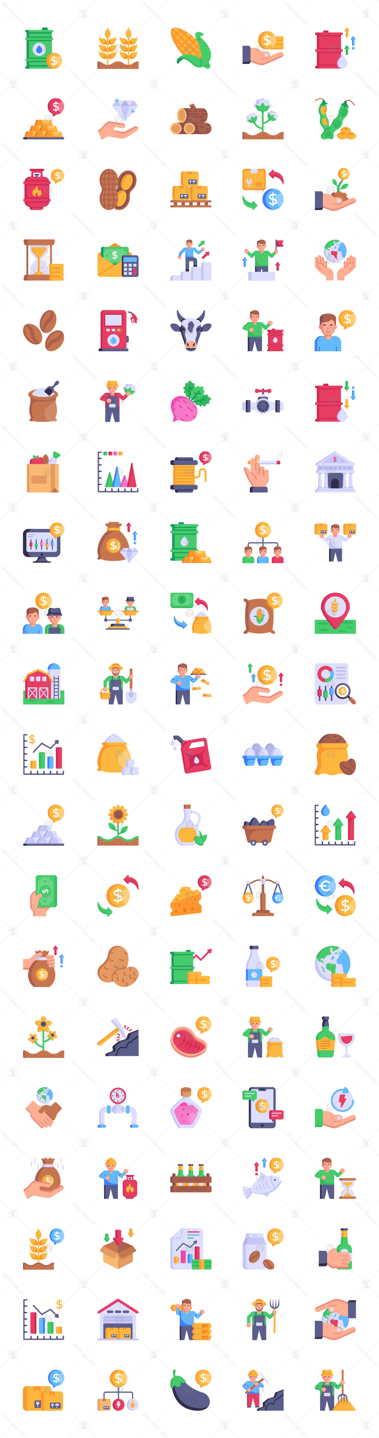 100 Commodities Icons - Flat Vectors