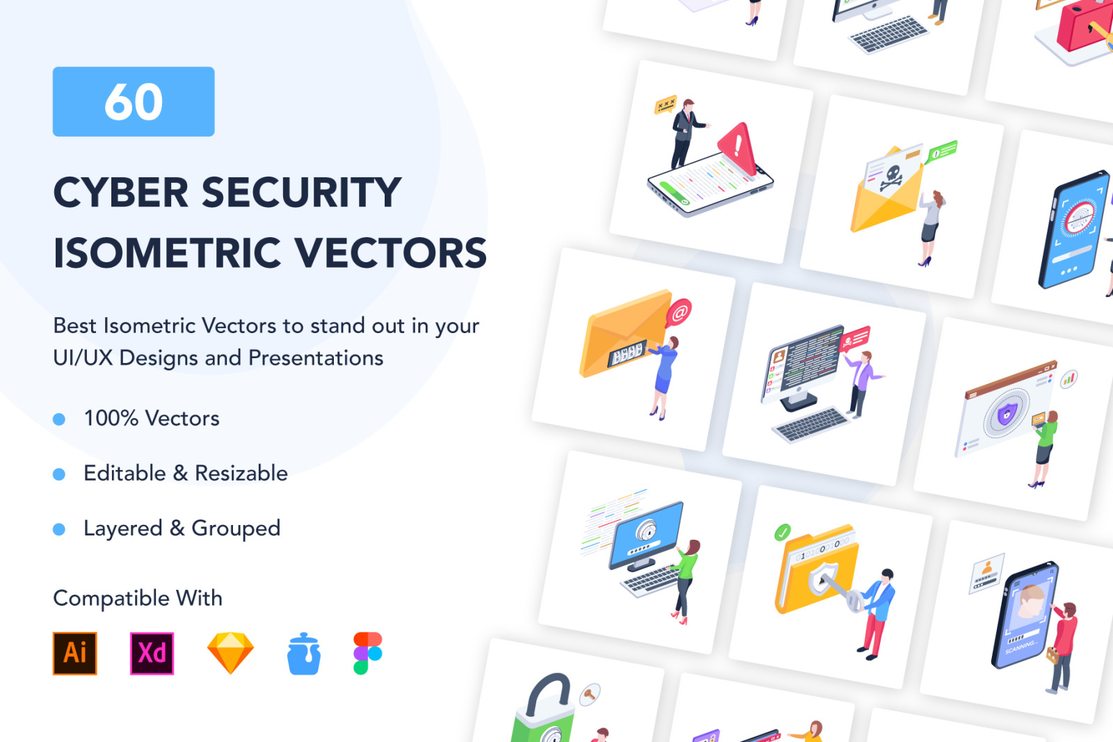 60 Cybersecurity Isometric Icons