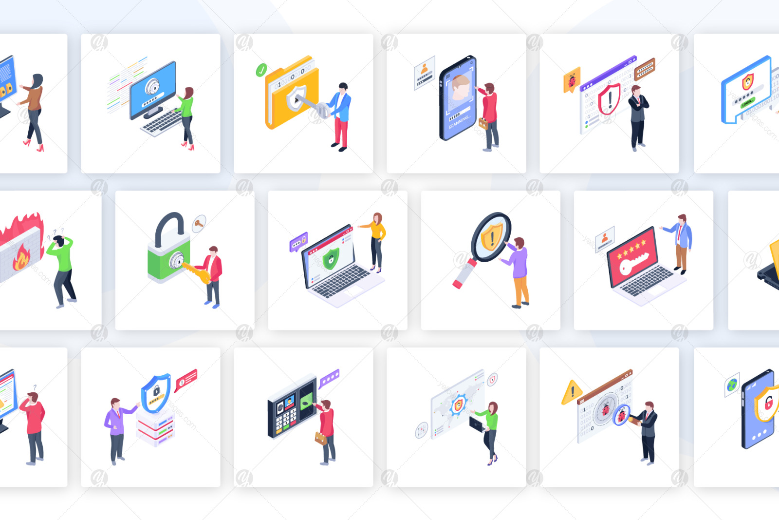 60 Cybersecurity Isometric Icons