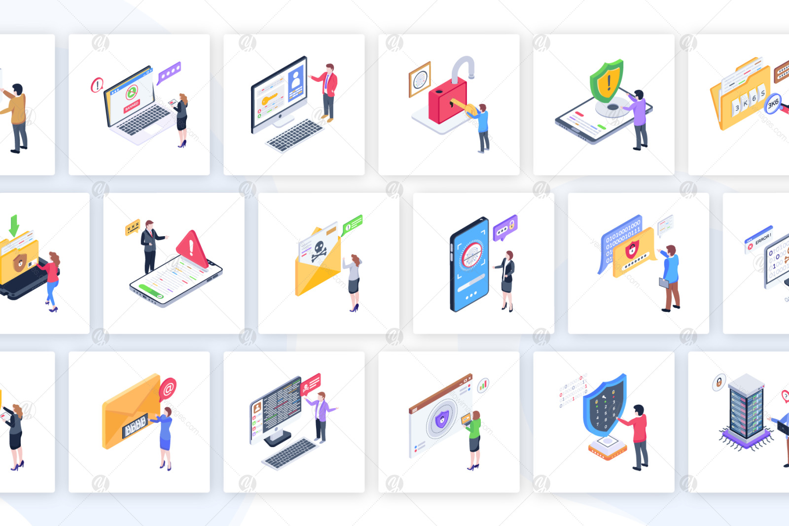 60 Cybersecurity Isometric Icons