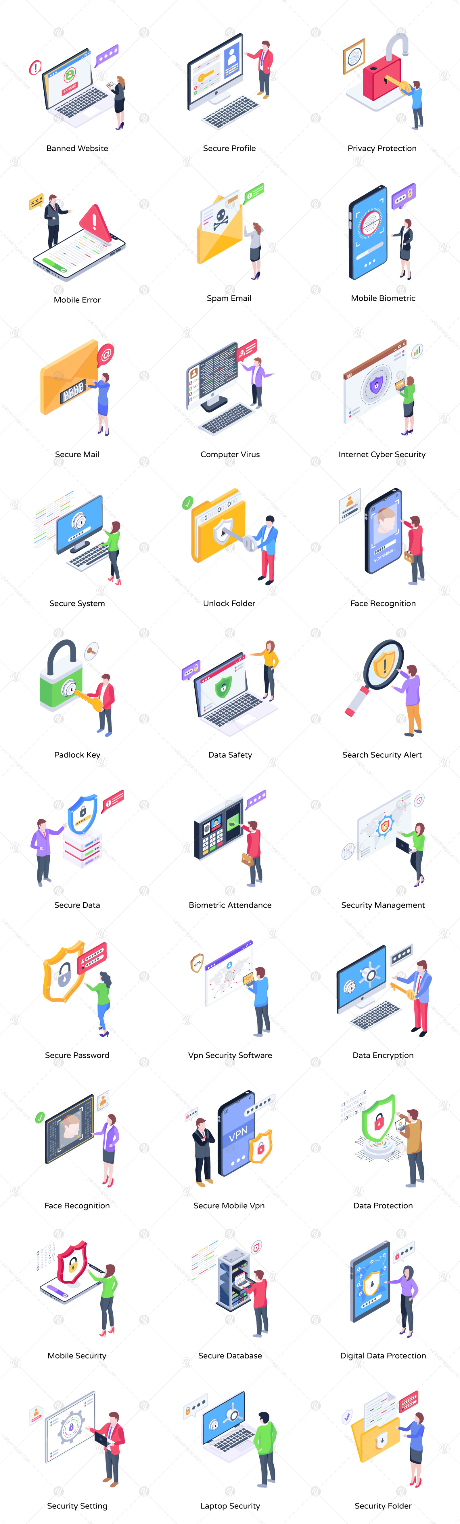 60 Cybersecurity Isometric Icons