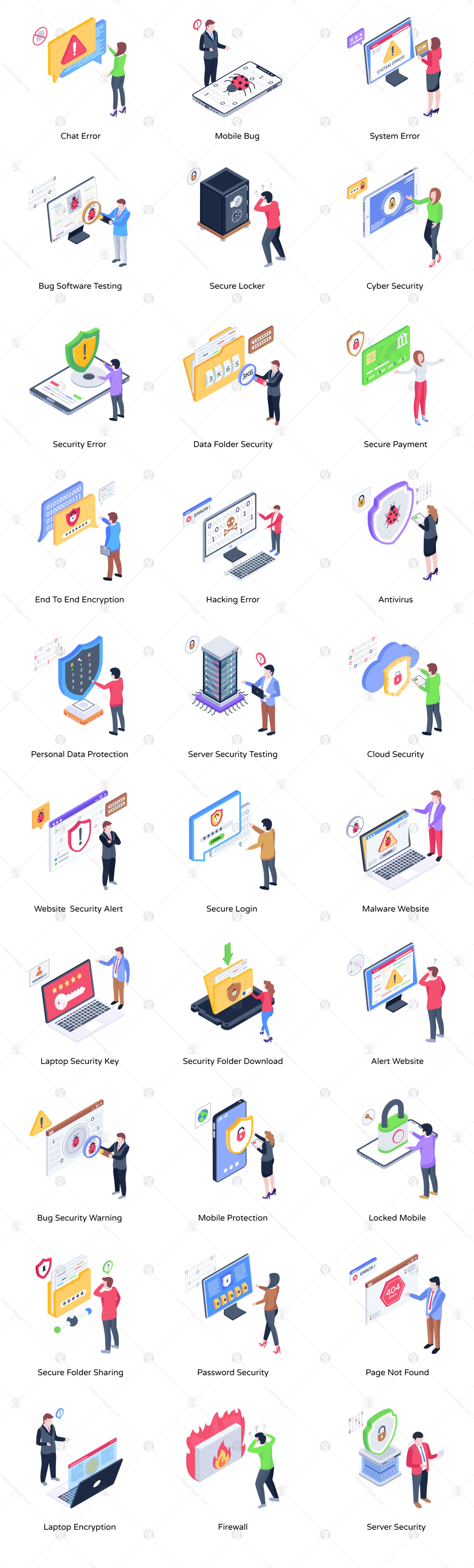 60 Cybersecurity Isometric Icons