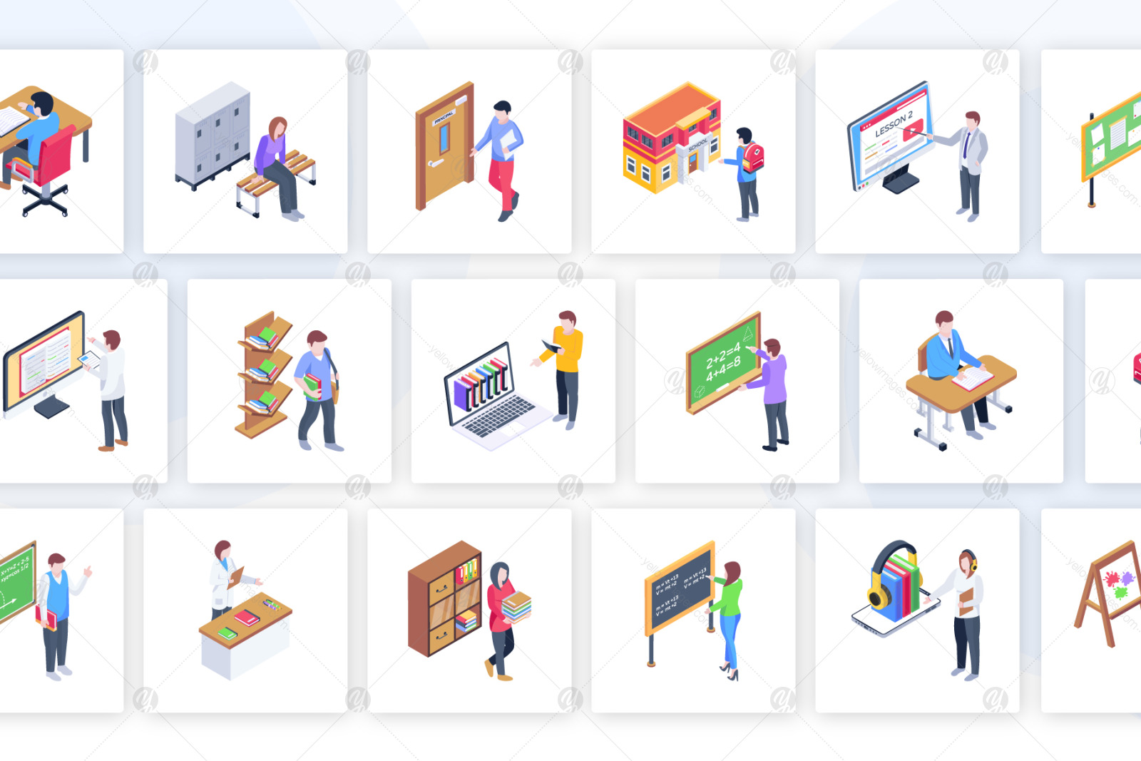 55 Isometric Back to School Icons