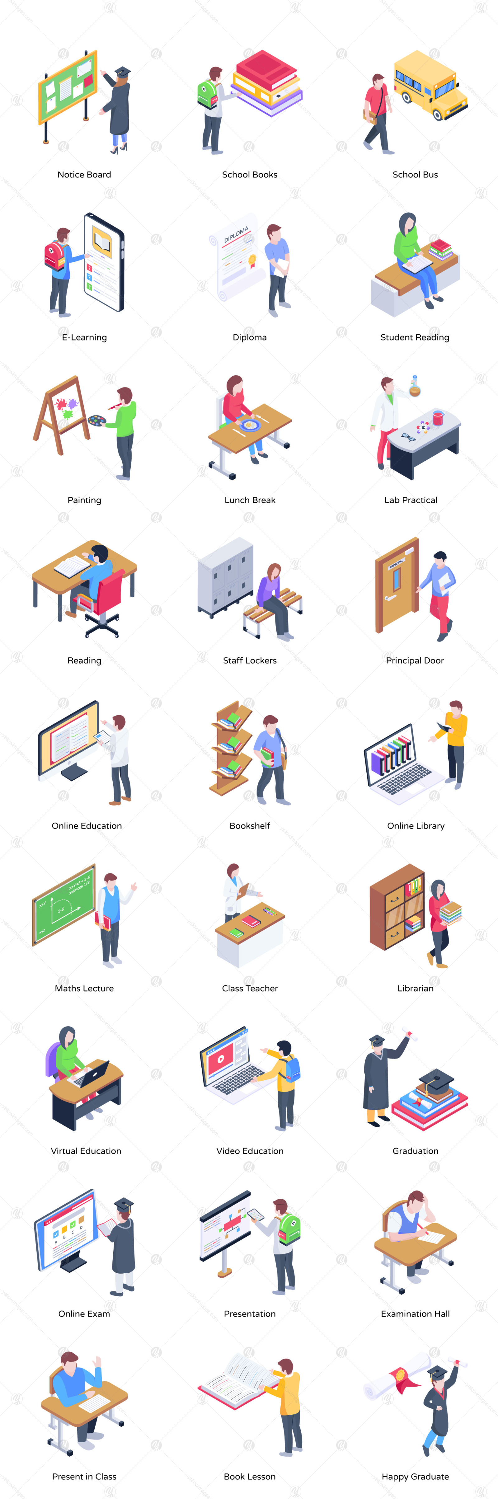 55 Isometric Back to School Icons 55 Isometric Back to School Icons