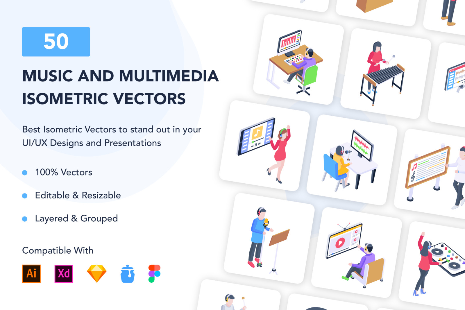 50 Isometric Music and Multimedia Icons 50 Isometric Music and Multimedia Icons
