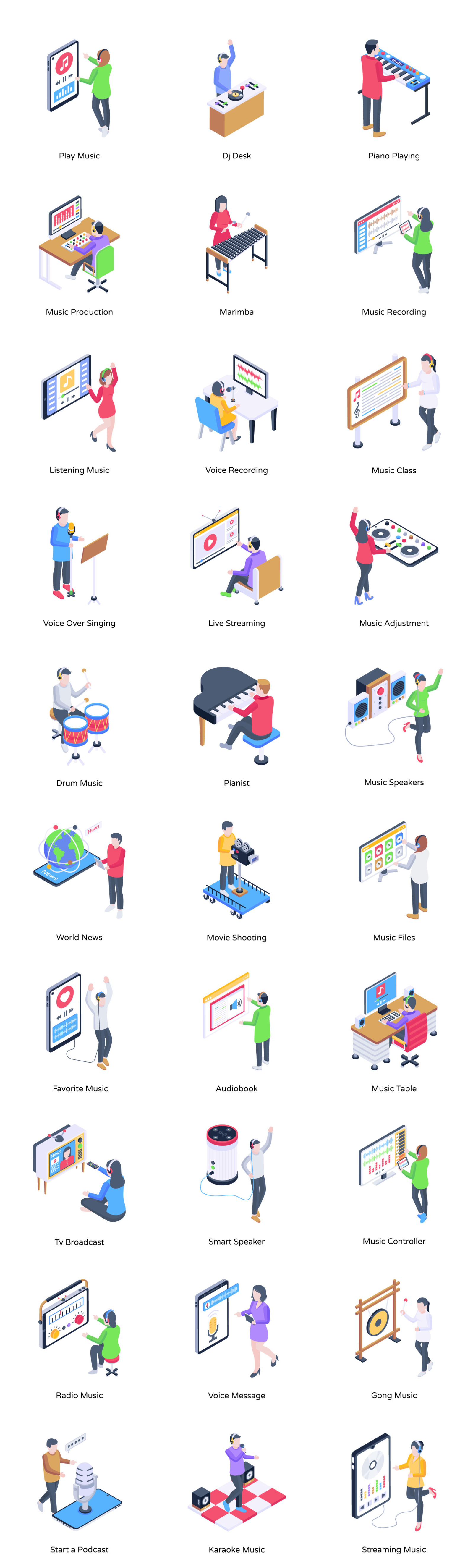 50 Isometric Music and Multimedia Icons 50 Isometric Music and Multimedia Icons