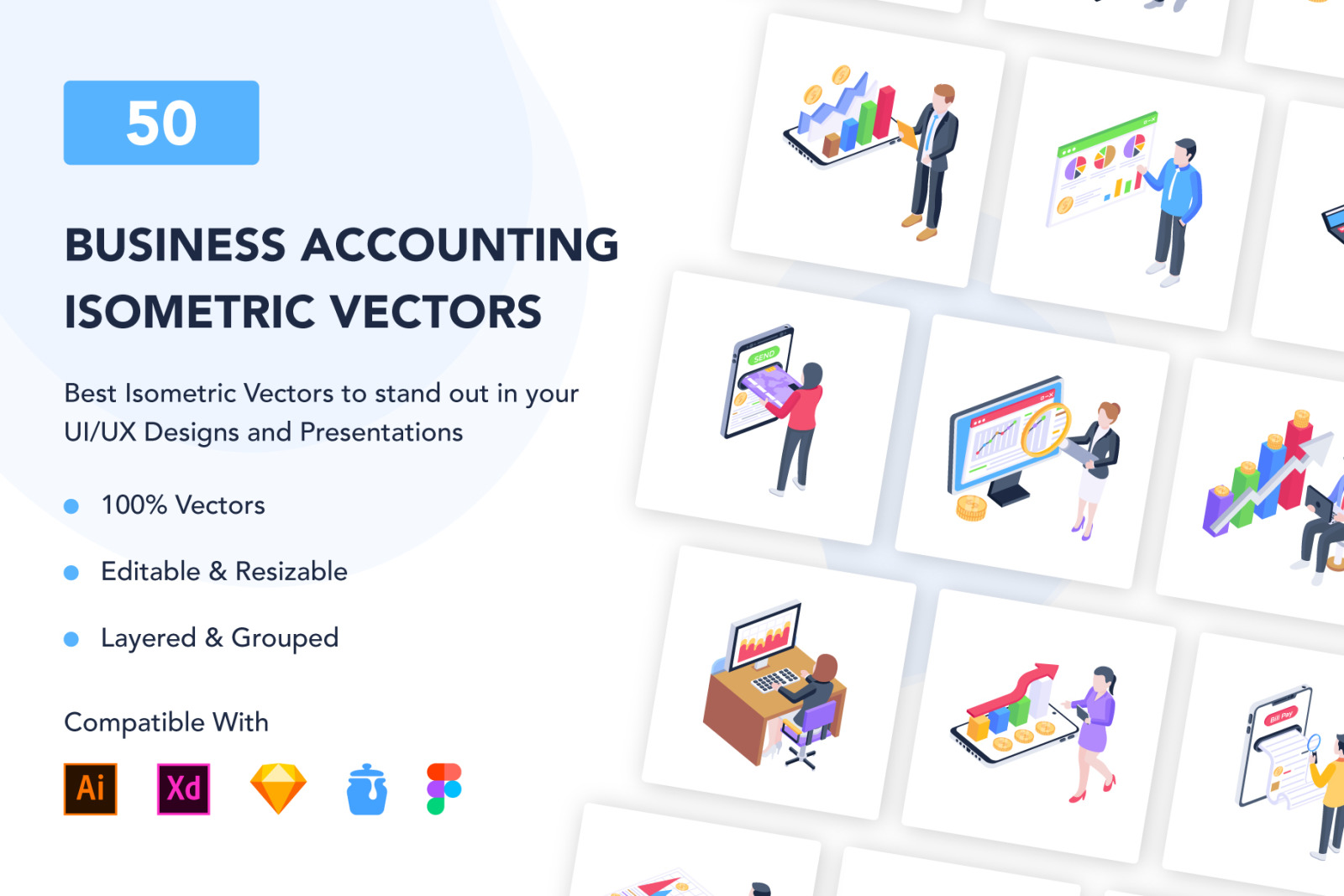 50 Isometric Business Accounting Icons