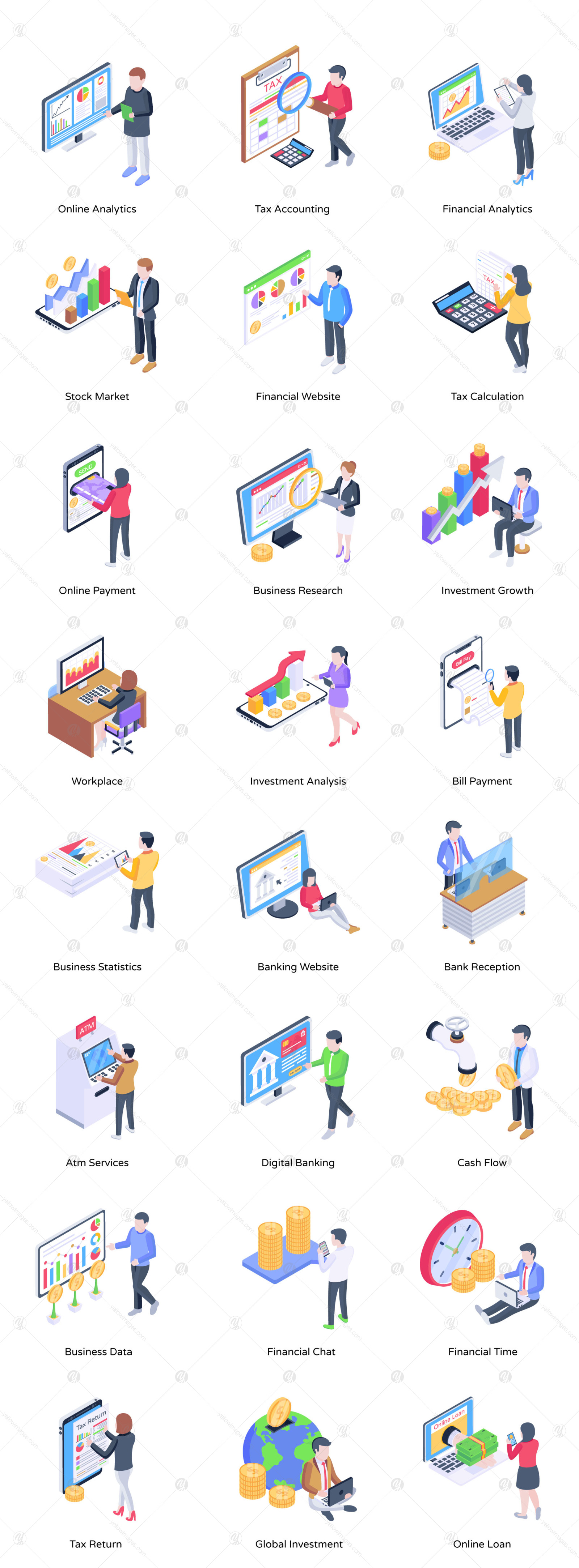 50 Isometric Business Accounting Icons