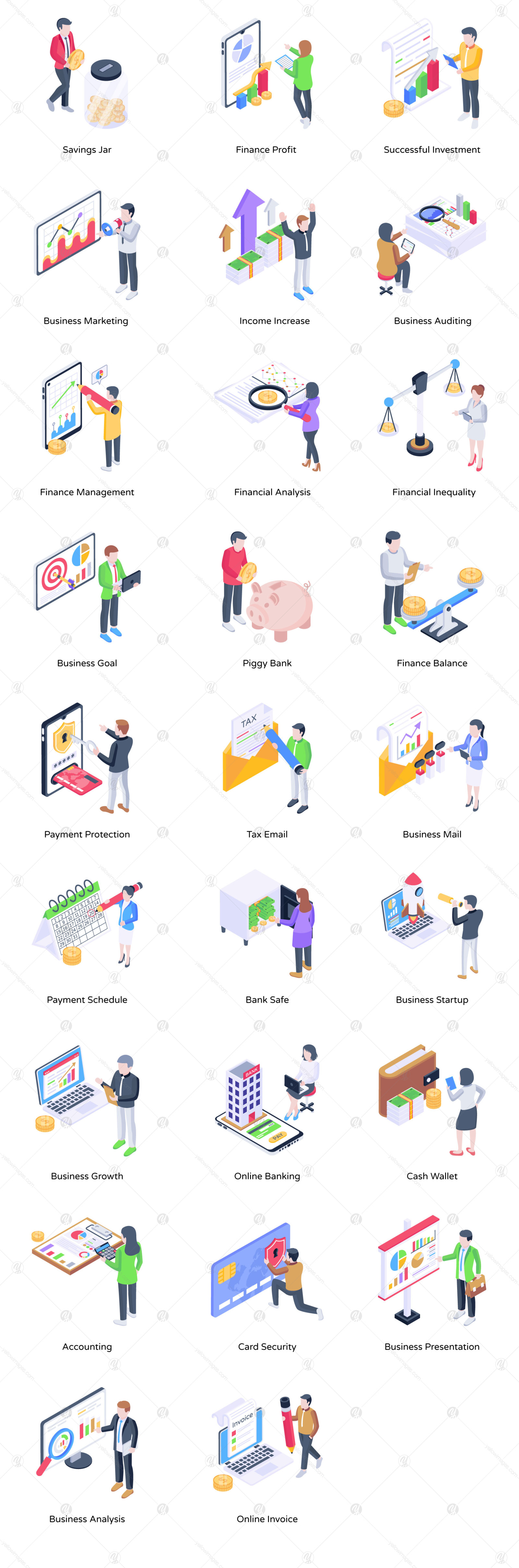 50 Isometric Business Accounting Icons