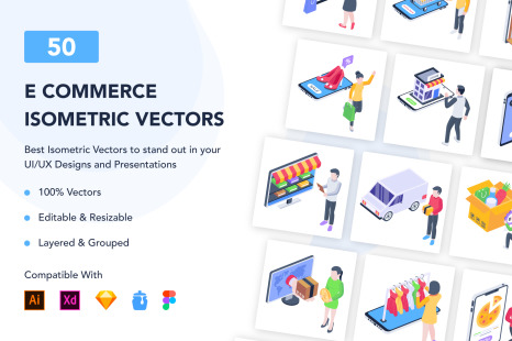 50 Isometric Ecommerce Illustrations - Online shopping illustrations