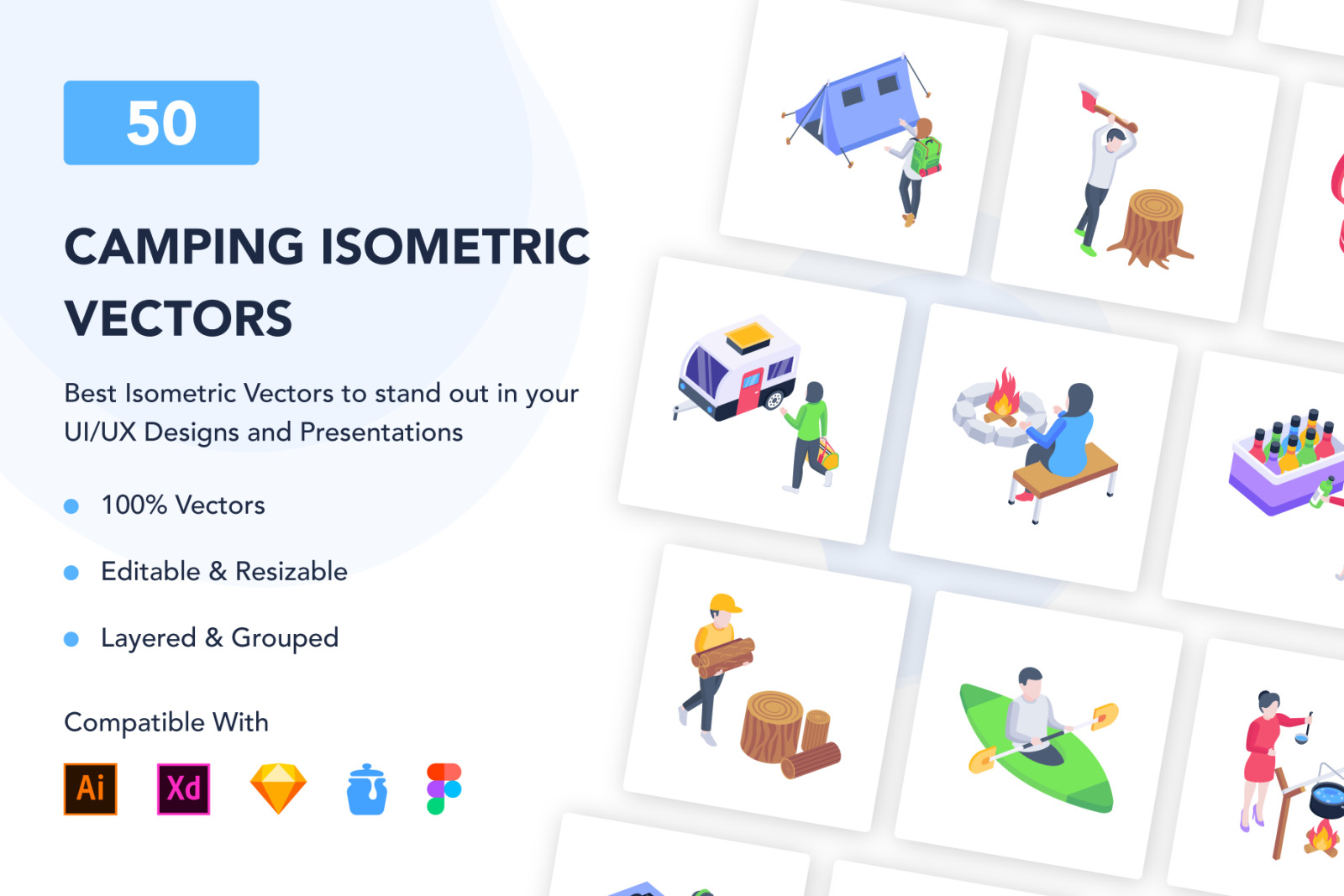 50 Camping Isometric Vectors 50 Camping Isometric Vectors
