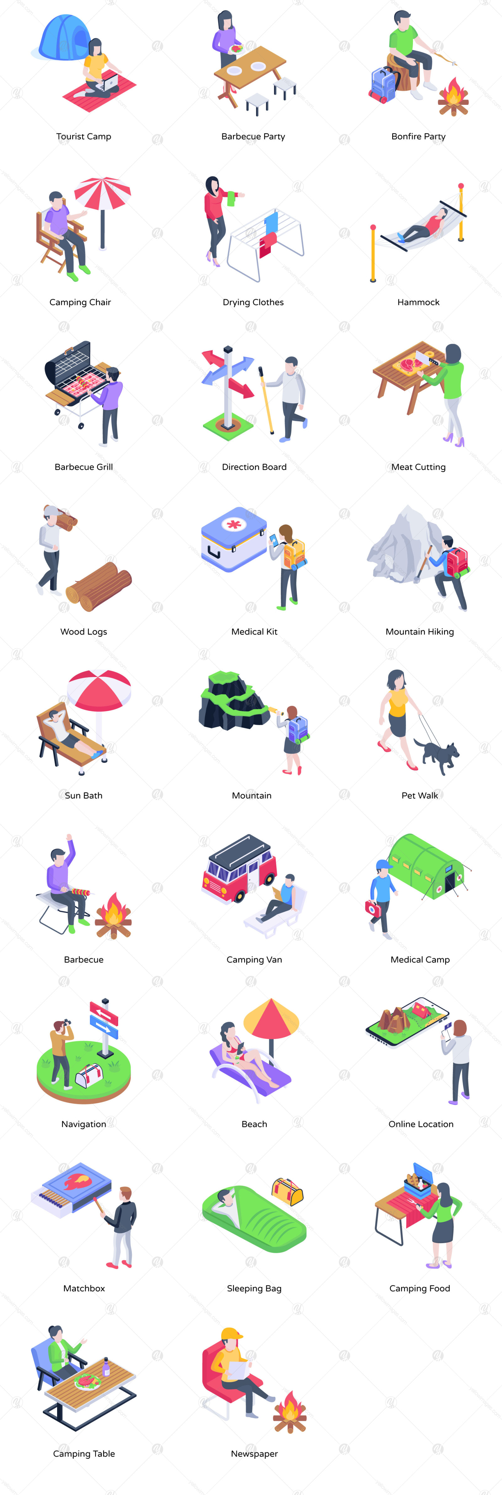 50 Camping Isometric Vectors 50 Camping Isometric Vectors