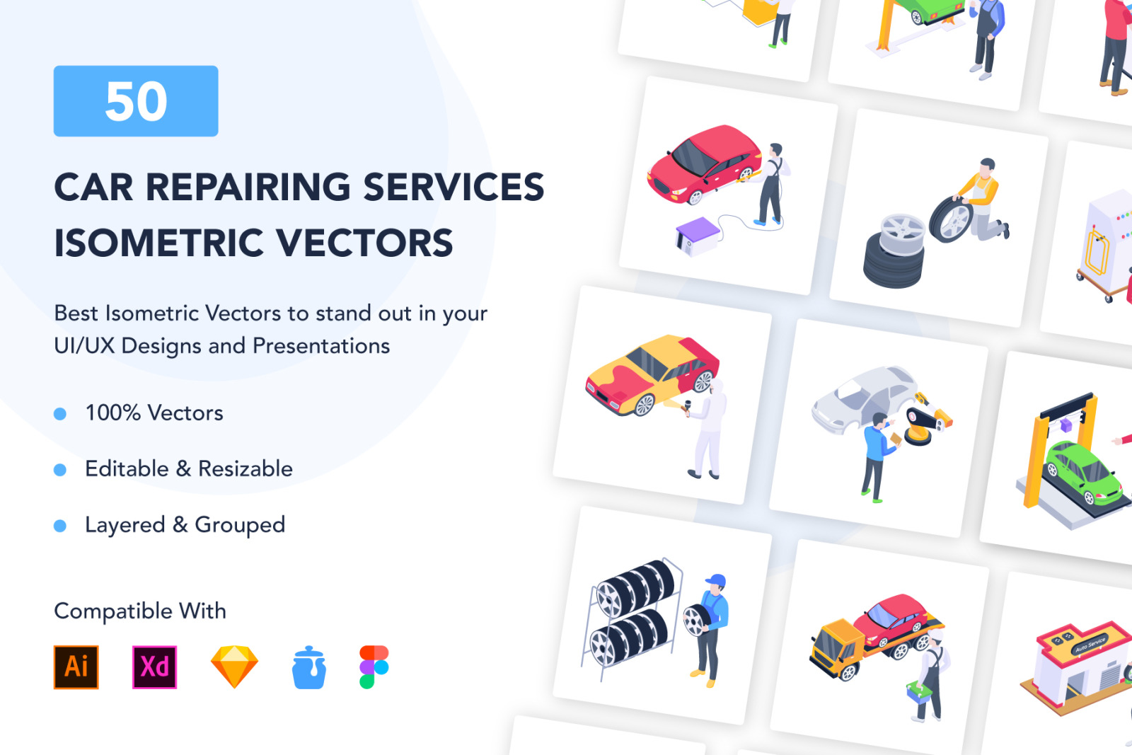50 Isometric Auto Repair Icons 50 Isometric Auto Repair Icons