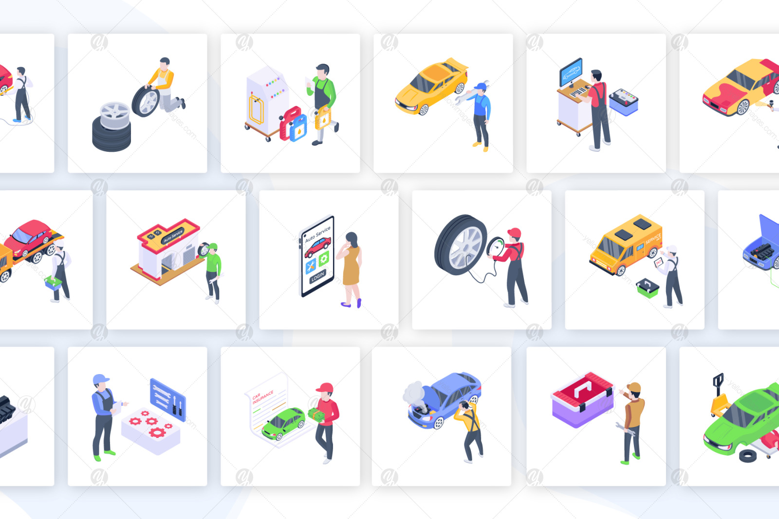 50 Isometric Auto Repair Icons