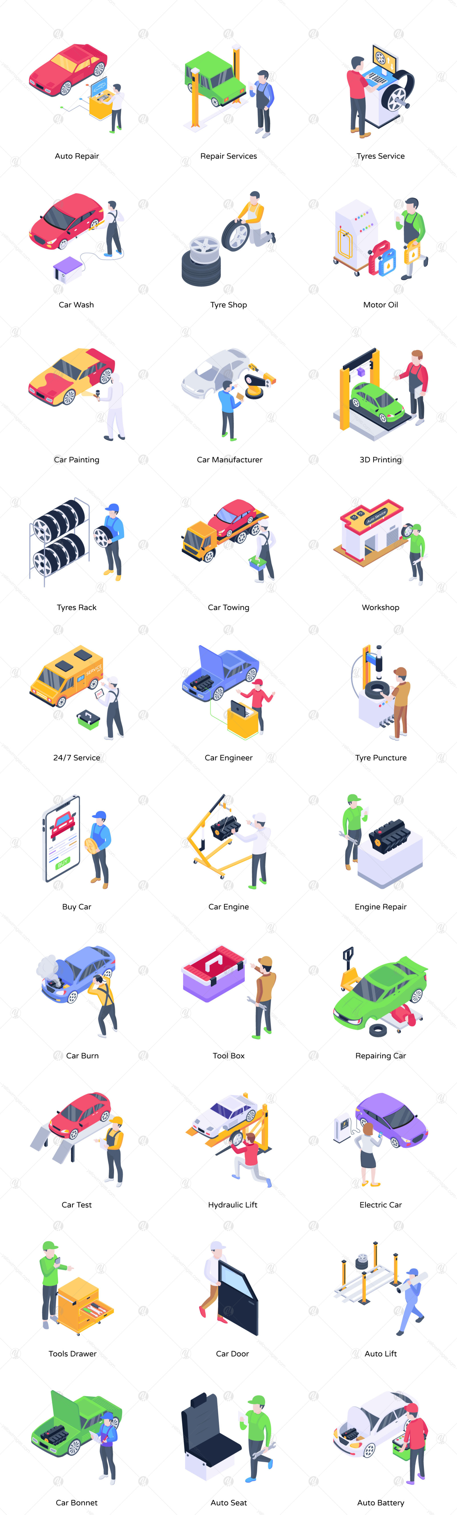 50 Isometric Auto Repair Icons 50 Isometric Auto Repair Icons