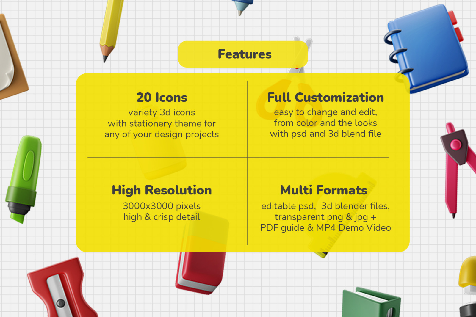 3D Icon Set - Education Vol. 03 - Stationery / School Supplies Theme 3D Icon Set - Education Vol. 03 - Stationery / School Supplies Theme