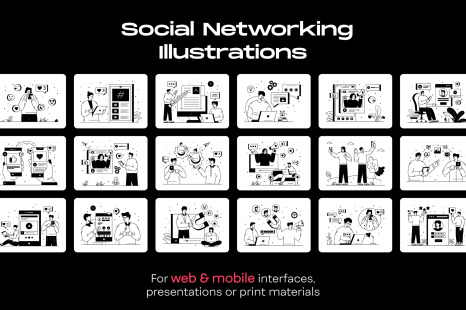 50 Social Networking illustrations - Social platforms