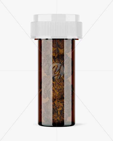 Amber Medicinal Bottle with Weed Buds Mockup