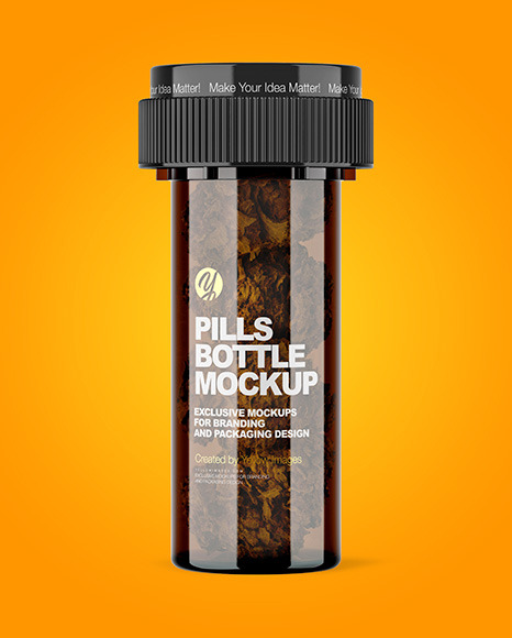 Amber Medicinal Bottle with Weed Buds Mockup