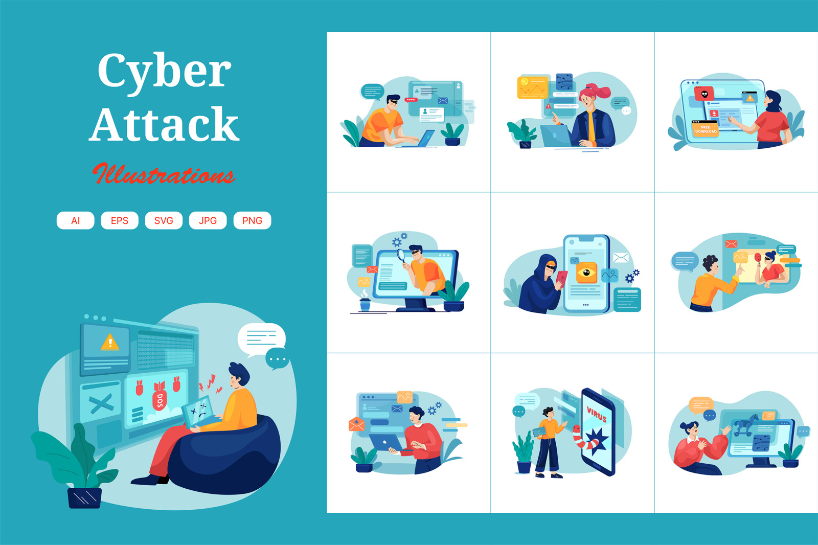 M406_Cyber Attack Illustration Pack M406_Cyber Attack Illustration Pack