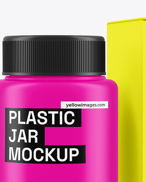 Glossy Plastic Jar with Box Mockup