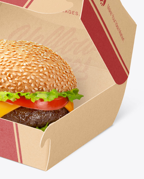 Kraft Paper Box w/ Burger Mockup