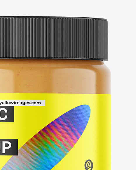 Plastic Jar with Peanut Butter Mockup