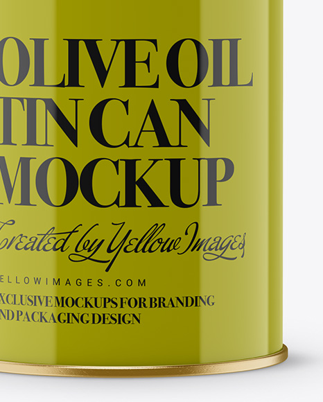 Olive Oil Glossy Tin Can w/ Cap Mockup - Front View