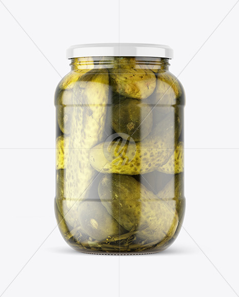 Clear Glass Jar with Pickled Cucumbers Mockup