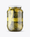 Clear Glass Jar with Pickled Cucumbers Mockup