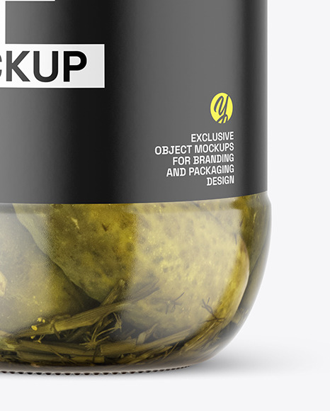 Clear Glass Jar with Pickled Cucumbers Mockup