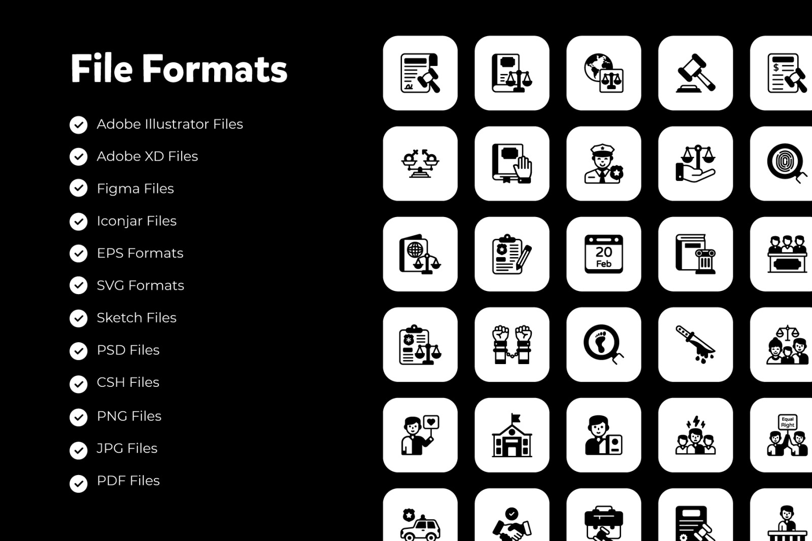 Set of social justice glyph icons.