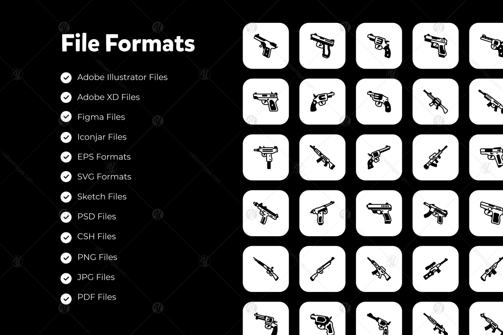 100 unique guns glyph line icons. 100 unique guns glyph line icons.