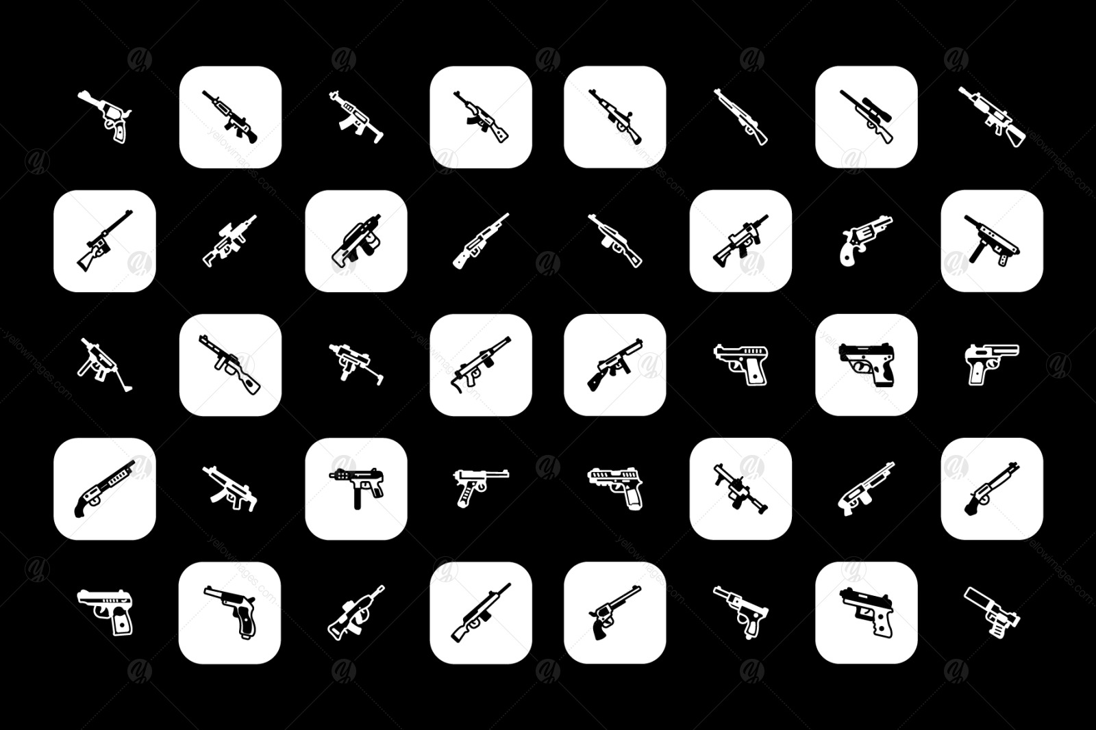 100 unique guns glyph line icons. 100 unique guns glyph line icons.