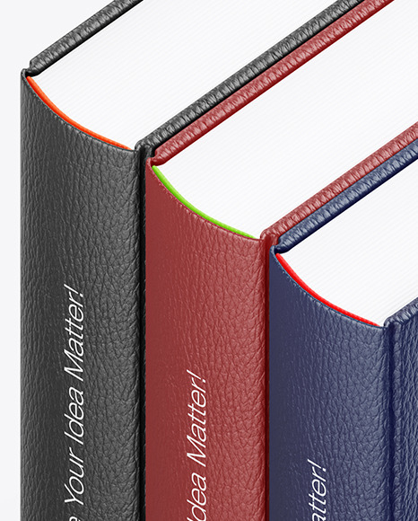 Three Leather Books Mockup