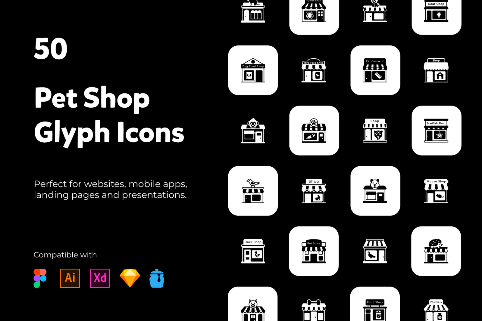 Set of pet shop glyph icons Set of pet shop glyph icons