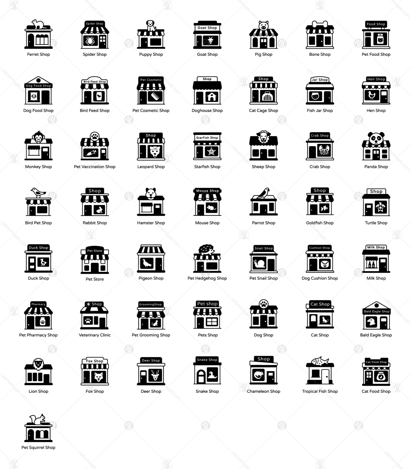 Set of pet shop glyph icons Set of pet shop glyph icons