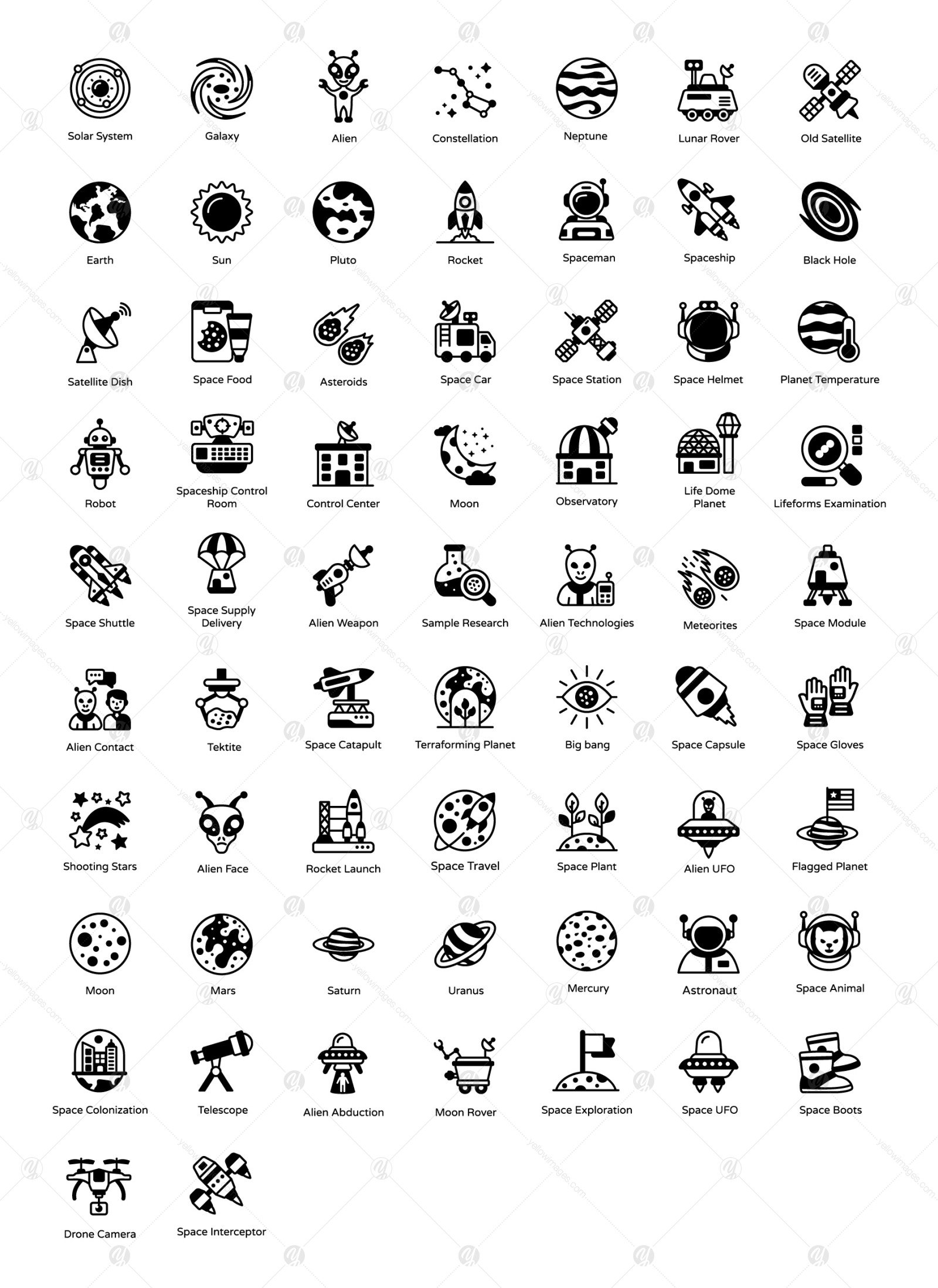 Space and Planets solid icons Space and Planets solid icons