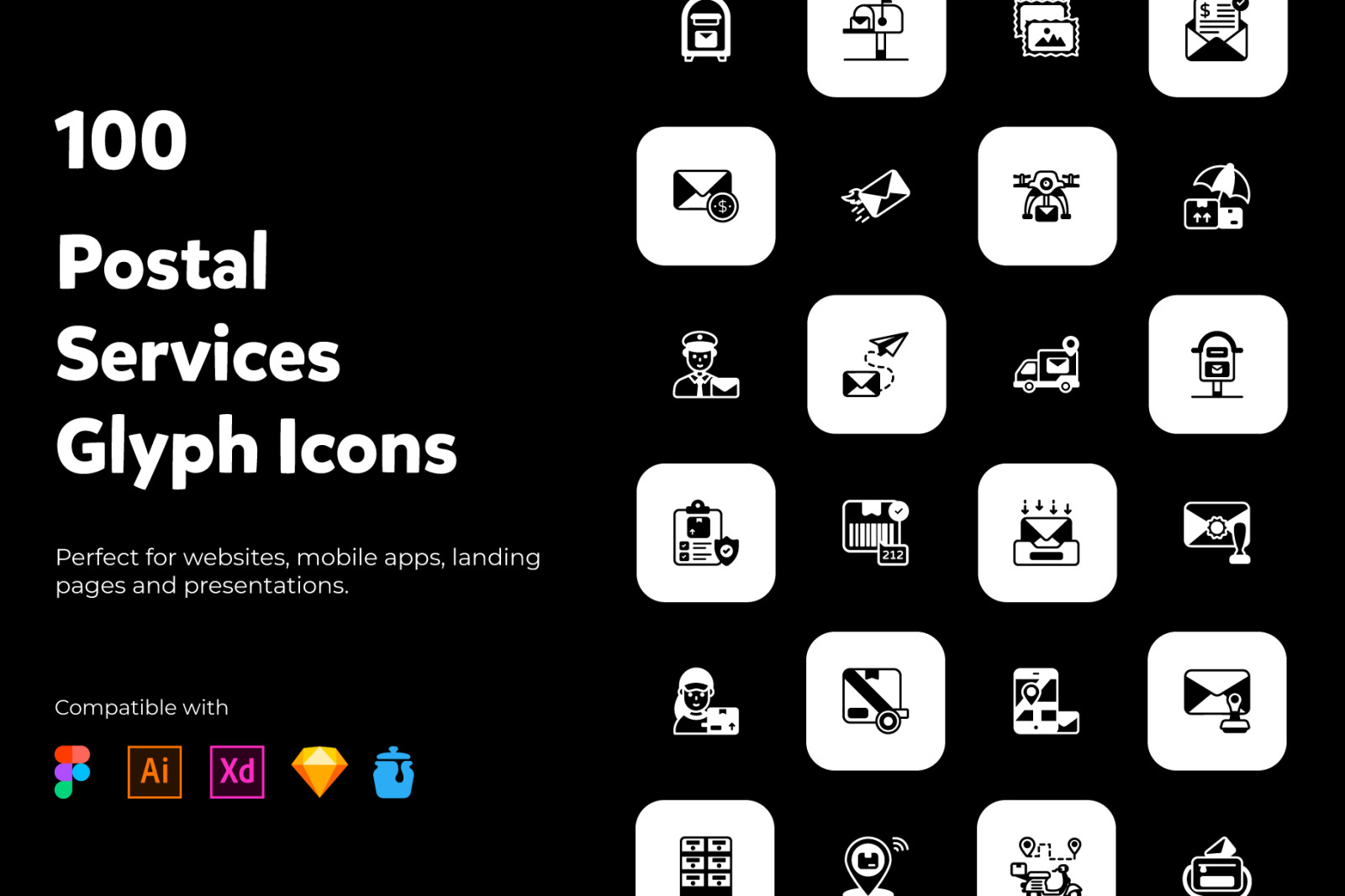 100 Postal Services solid icons 100 Postal Services solid icons