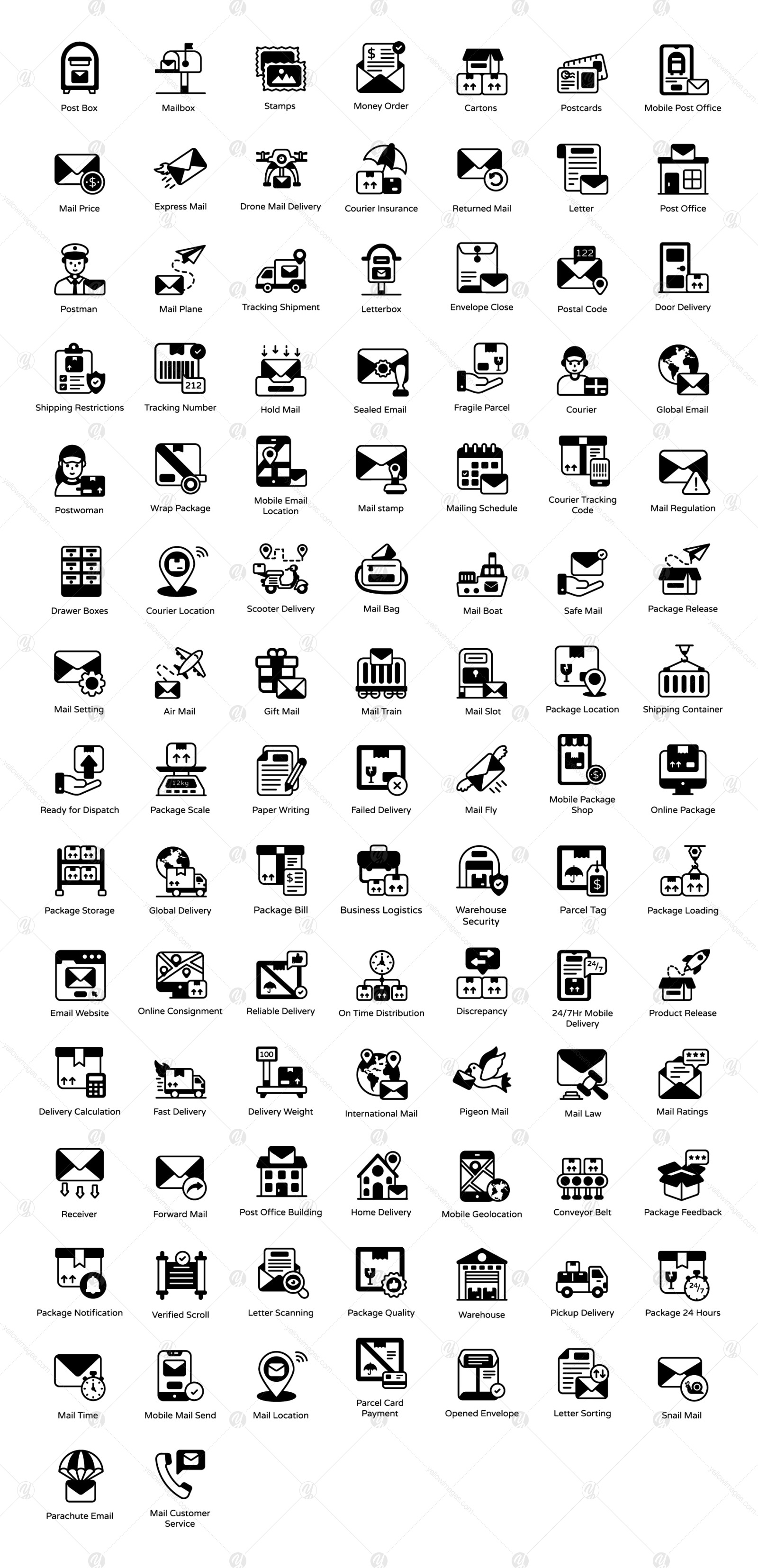 100 Postal Services solid icons 100 Postal Services solid icons