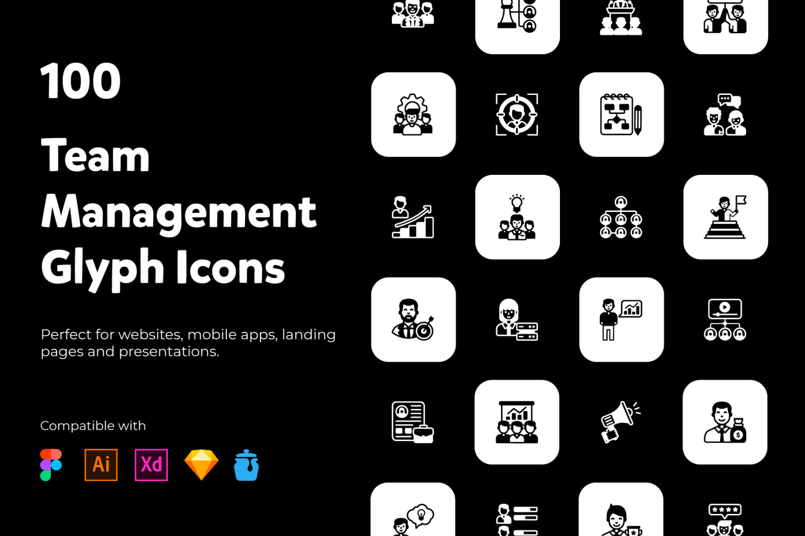 100 Team Management solid icons 100 Team Management solid icons
