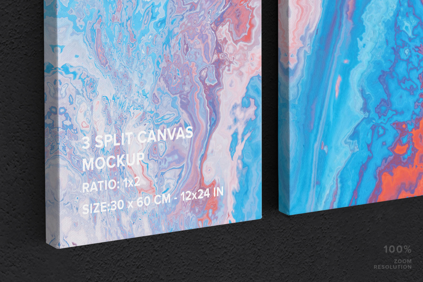 3 Panel Canvas Ratio 1x2 Mockup - Left 0.75 In Wrap