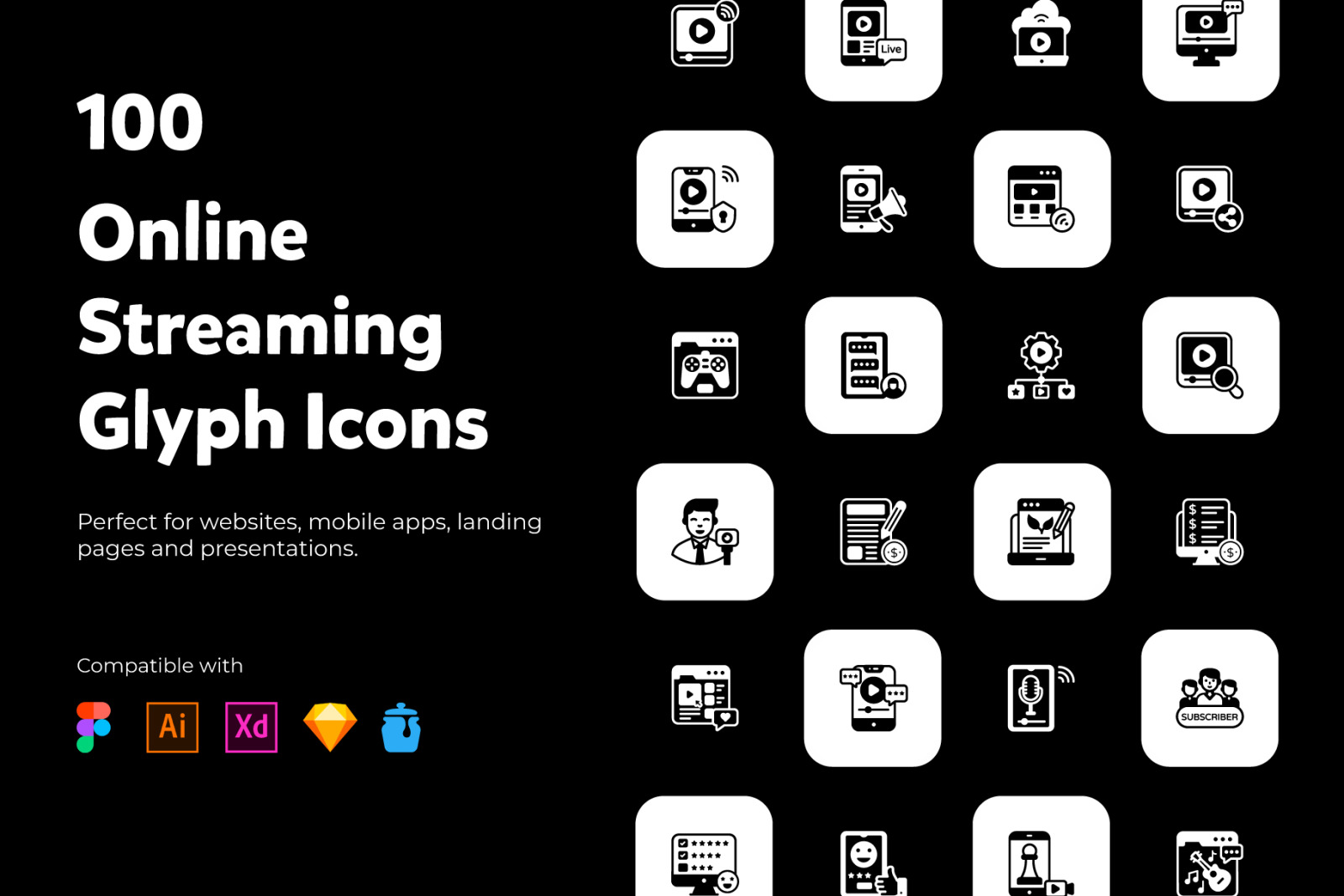 Online Streaming Glyph Icons