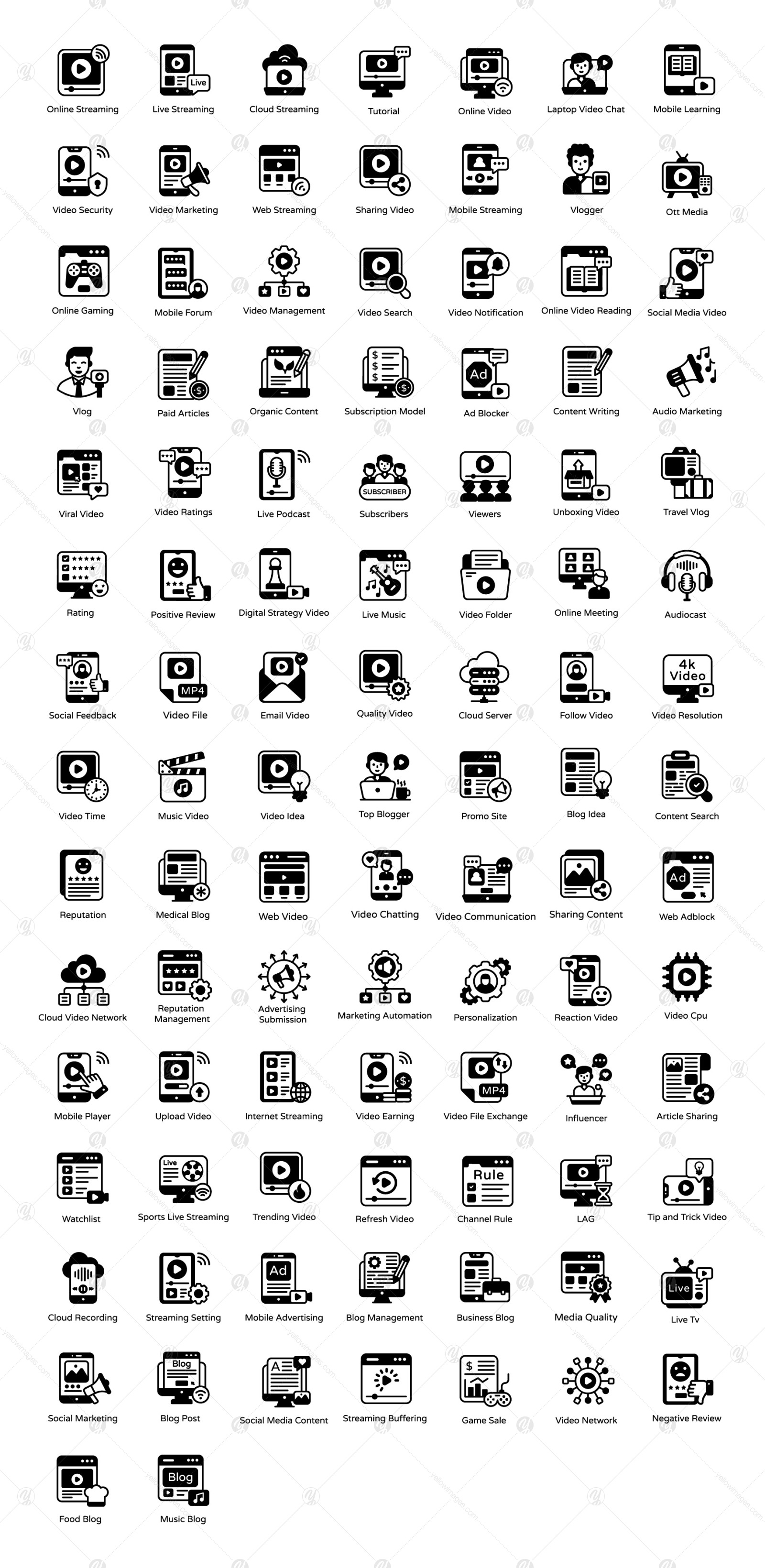 Online Streaming Glyph Icons