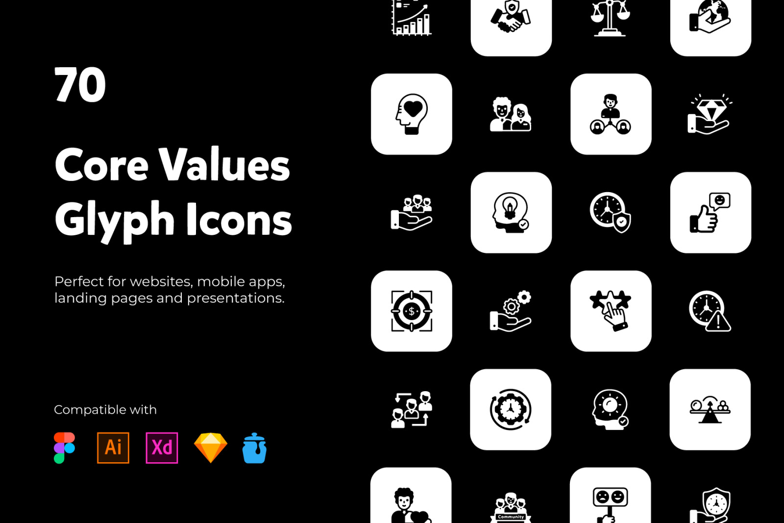 70 Core Values Glyph Icons 70 Core Values Glyph Icons