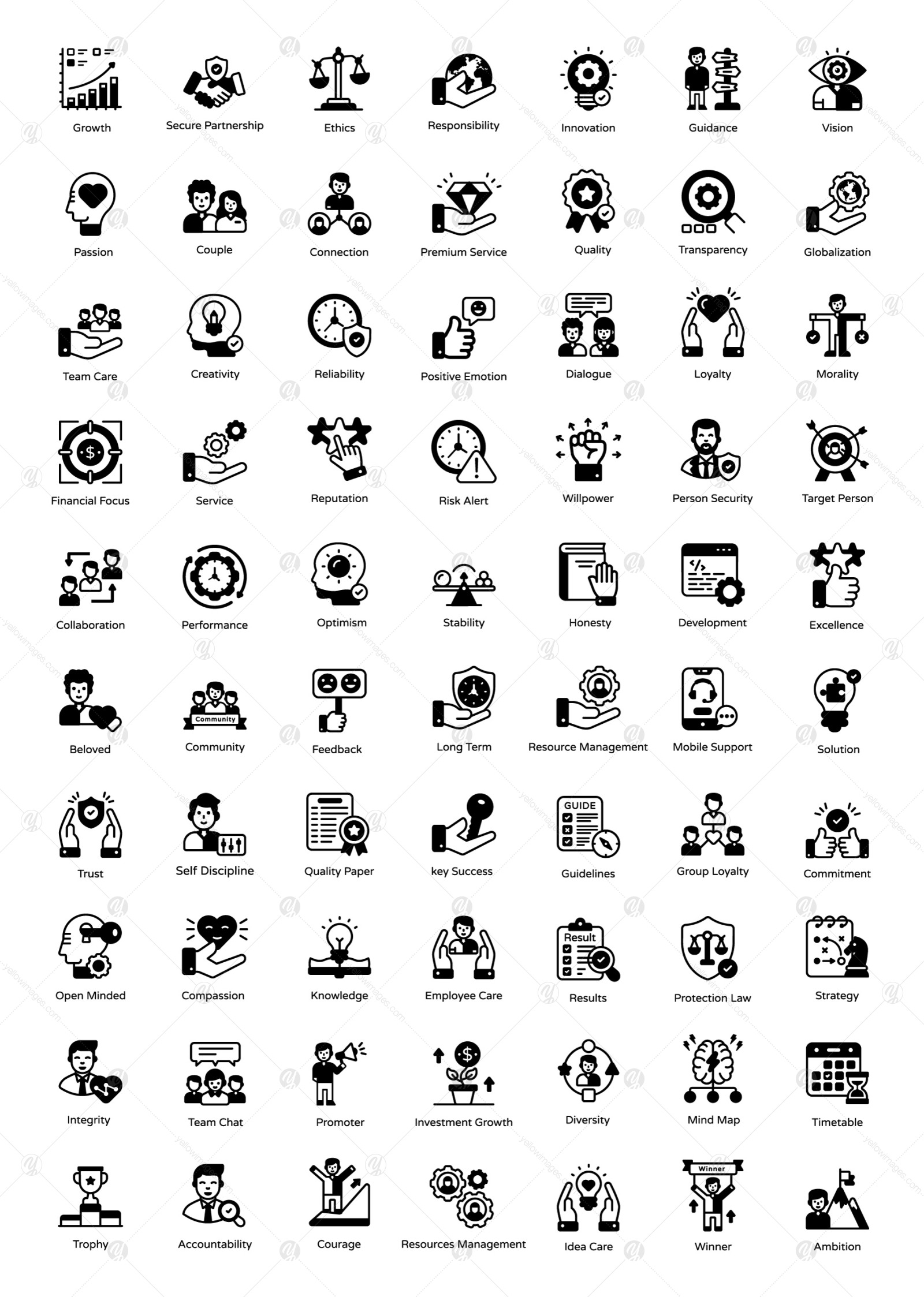 70 Core Values Glyph Icons