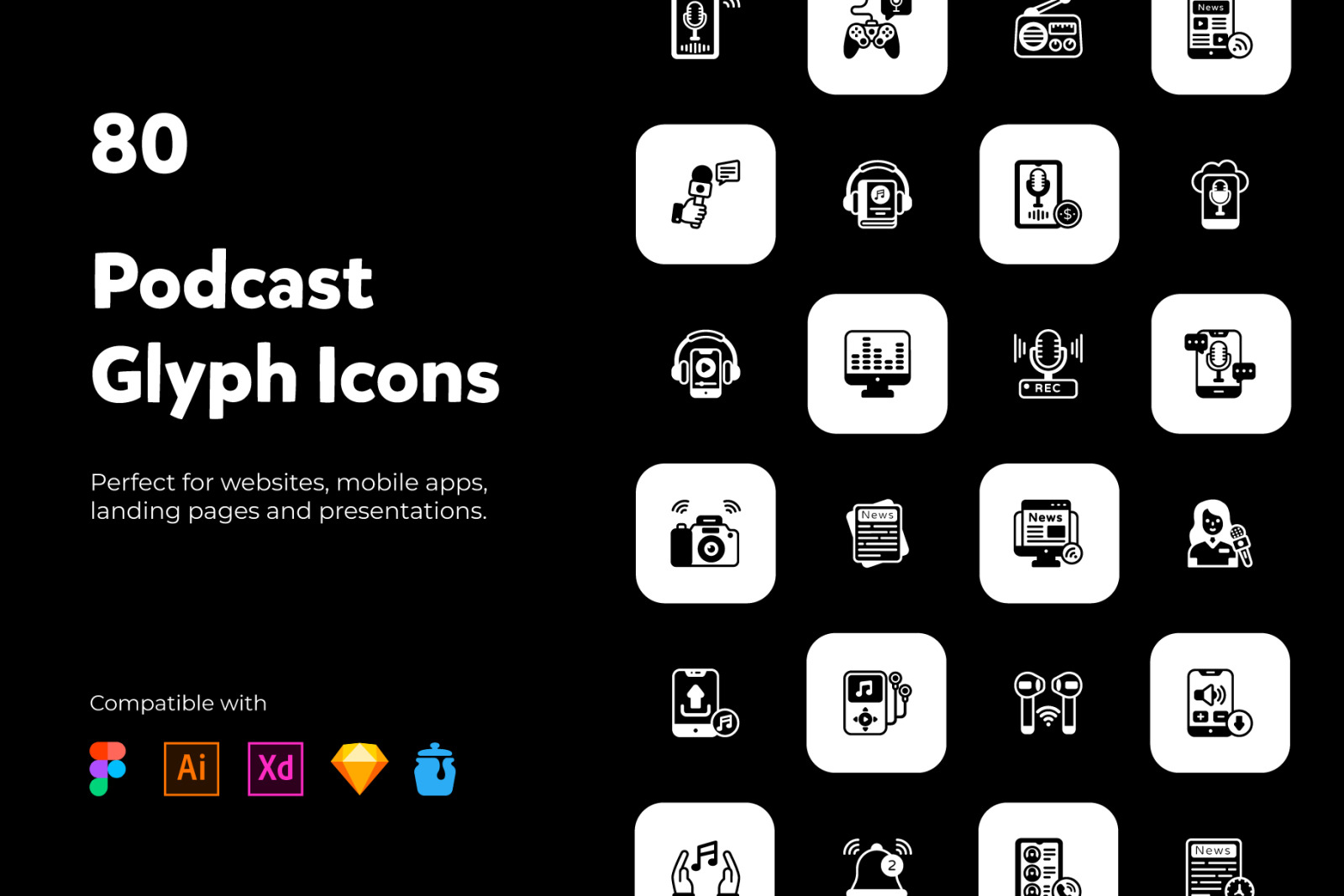 80 podcast and multimedia Icons 80 podcast and multimedia Icons