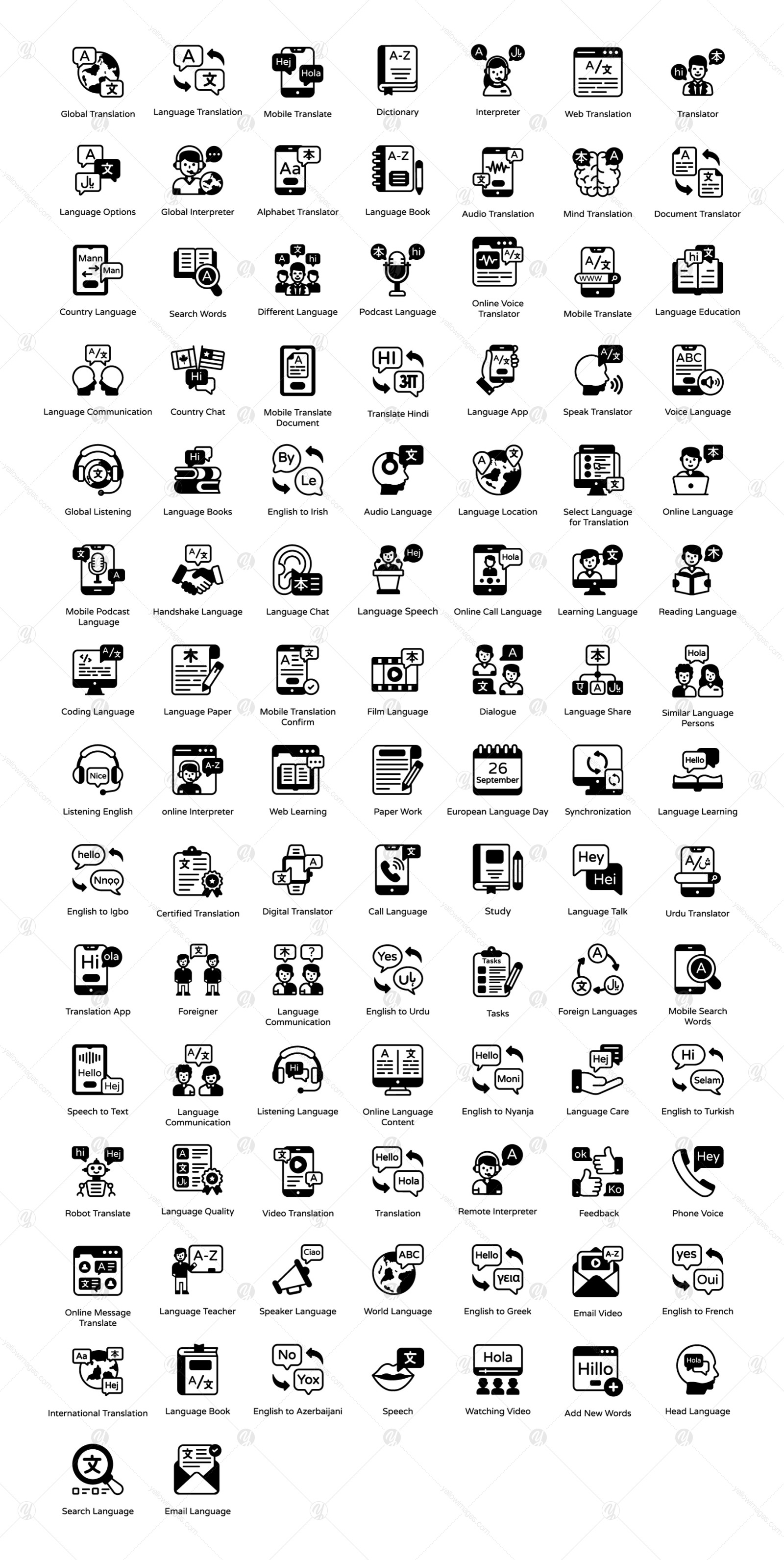 100 Language and Translation Icons