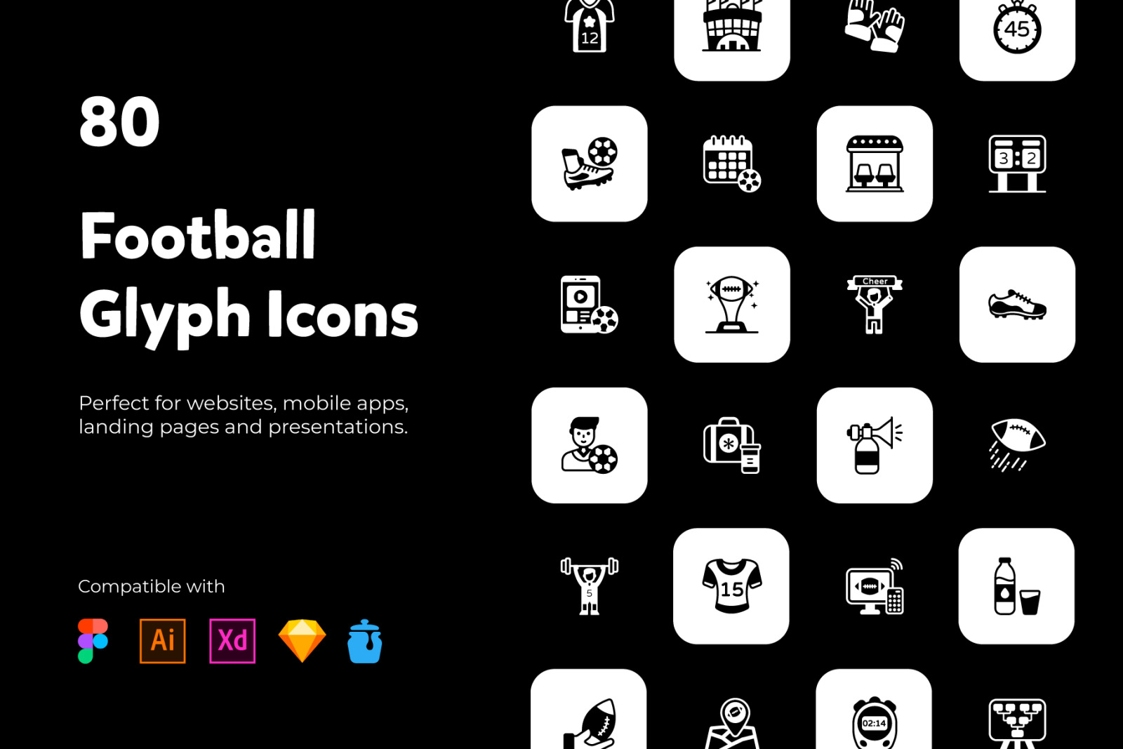 80 Football Glyph Icons 80 Football Glyph Icons